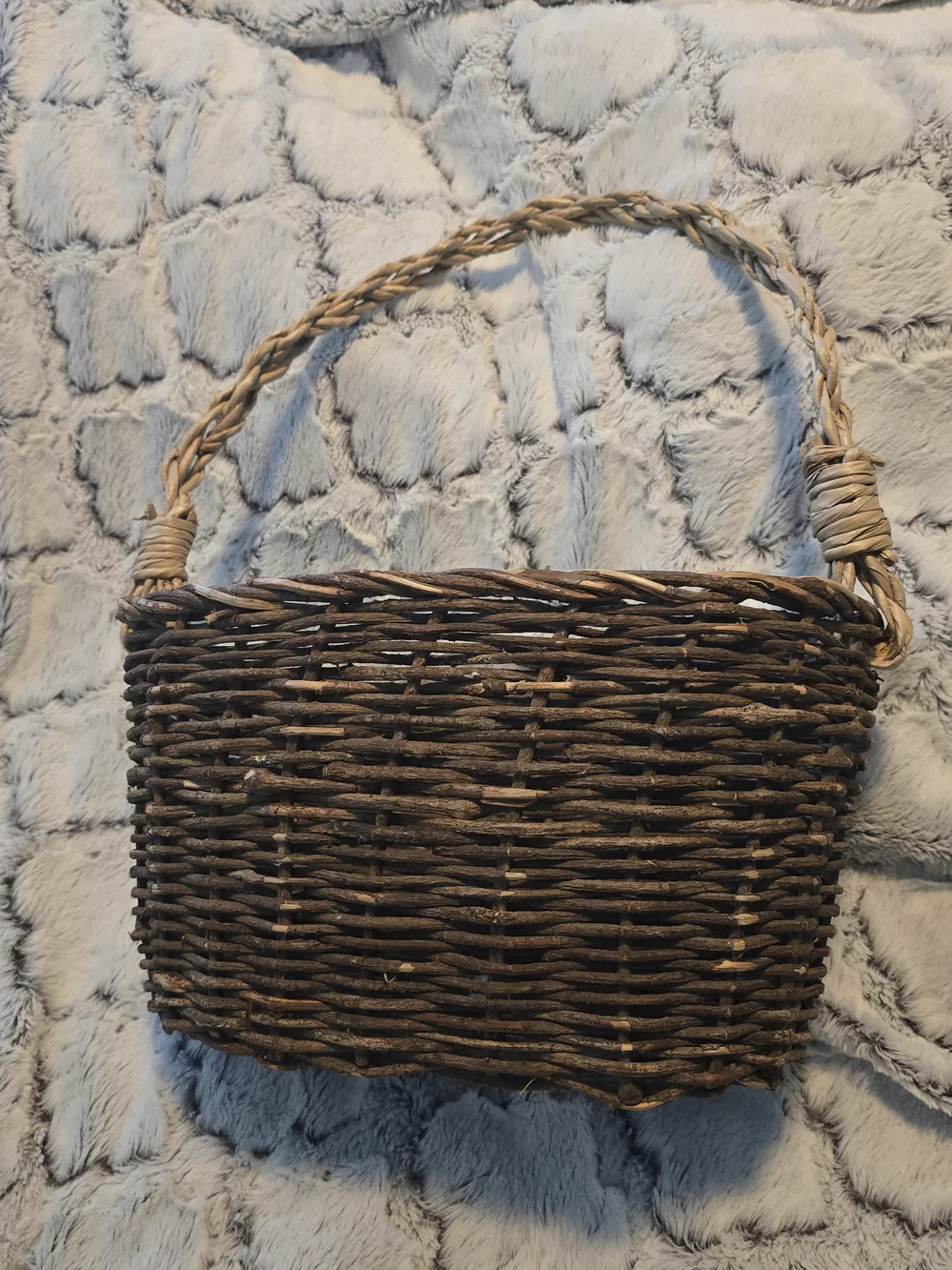 Woven Wall Hanging Basket w Braided Handle 8x13 Cottagecore Fairy Farmhouse